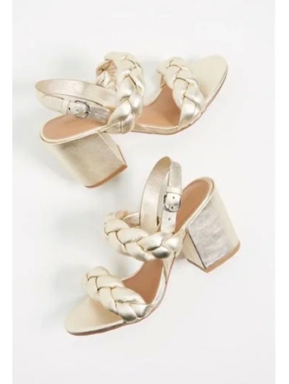 Rebecca Minkoff Candace Braided Metallic Gold Block Heels Size 10